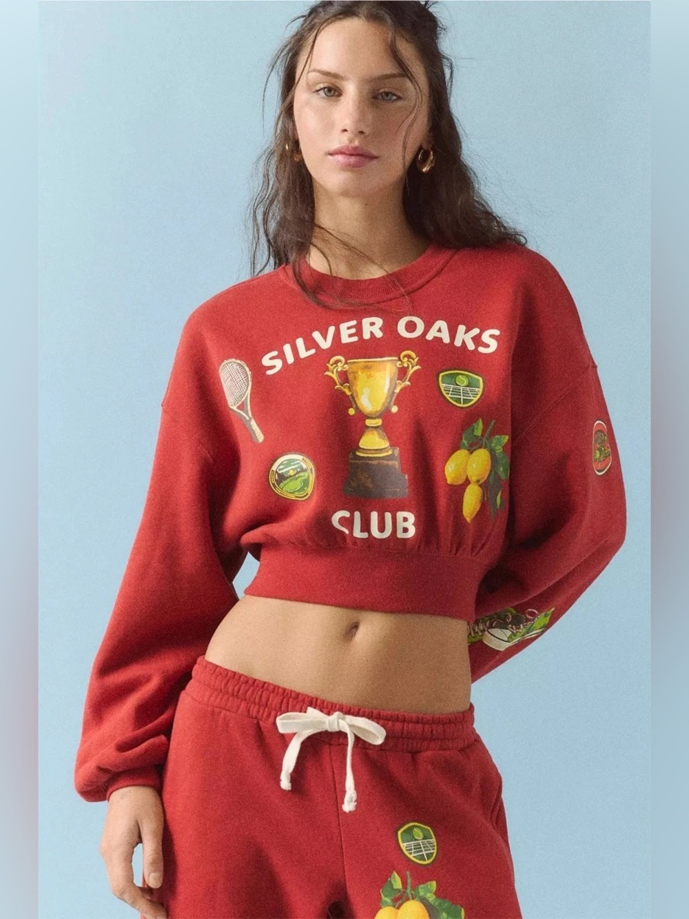Urban Outfitters Out From Under Selene Silver Oaks Tennis Crop Sweatshirt XS Red